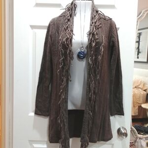 Italian mohair & wool open front fringed duster dark brown Marystyle size M